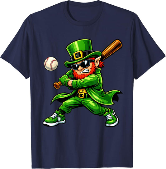 Baseball St Patricks Day Boys Kids Sport Leprechaun Shamrock T-Shirt - T-Shirt | Navy