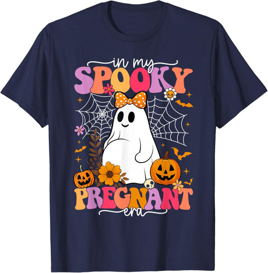 in My Spooky Pregnant Era Ghost Halloween Pregnant Mom Women T-Shirt - T-Shirt | Navy
