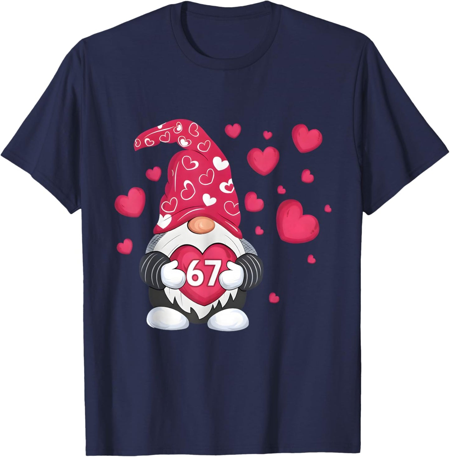 Cute Valentine Gnome Holding 67 Heart Funny Wife Girlfriend T-Shirt - T-Shirt | Navy