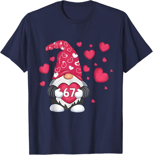 Cute Valentine Gnome Holding 67 Heart Funny Wife Girlfriend T-Shirt - T-Shirt | Navy