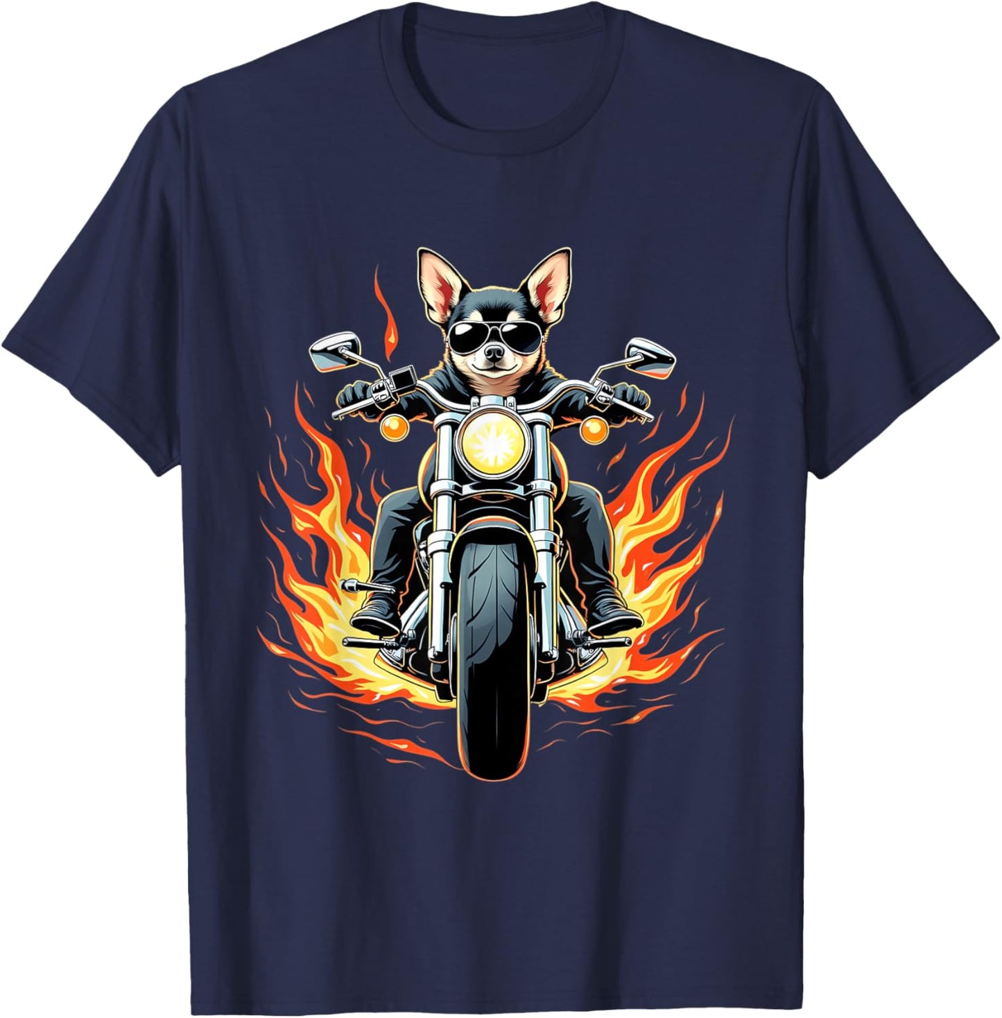 Funny Chihuahua Dog Riding a Motorcycle Chihuahua Lovers T-Shirt - T-Shirt | Navy