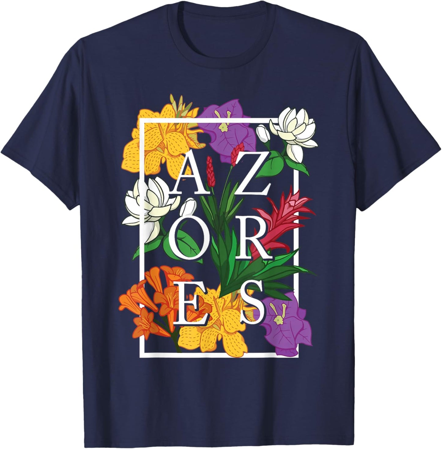 Azores Sao Miguel Faial Wildflower Pride Floral T-Shirt - T-Shirt | Navy