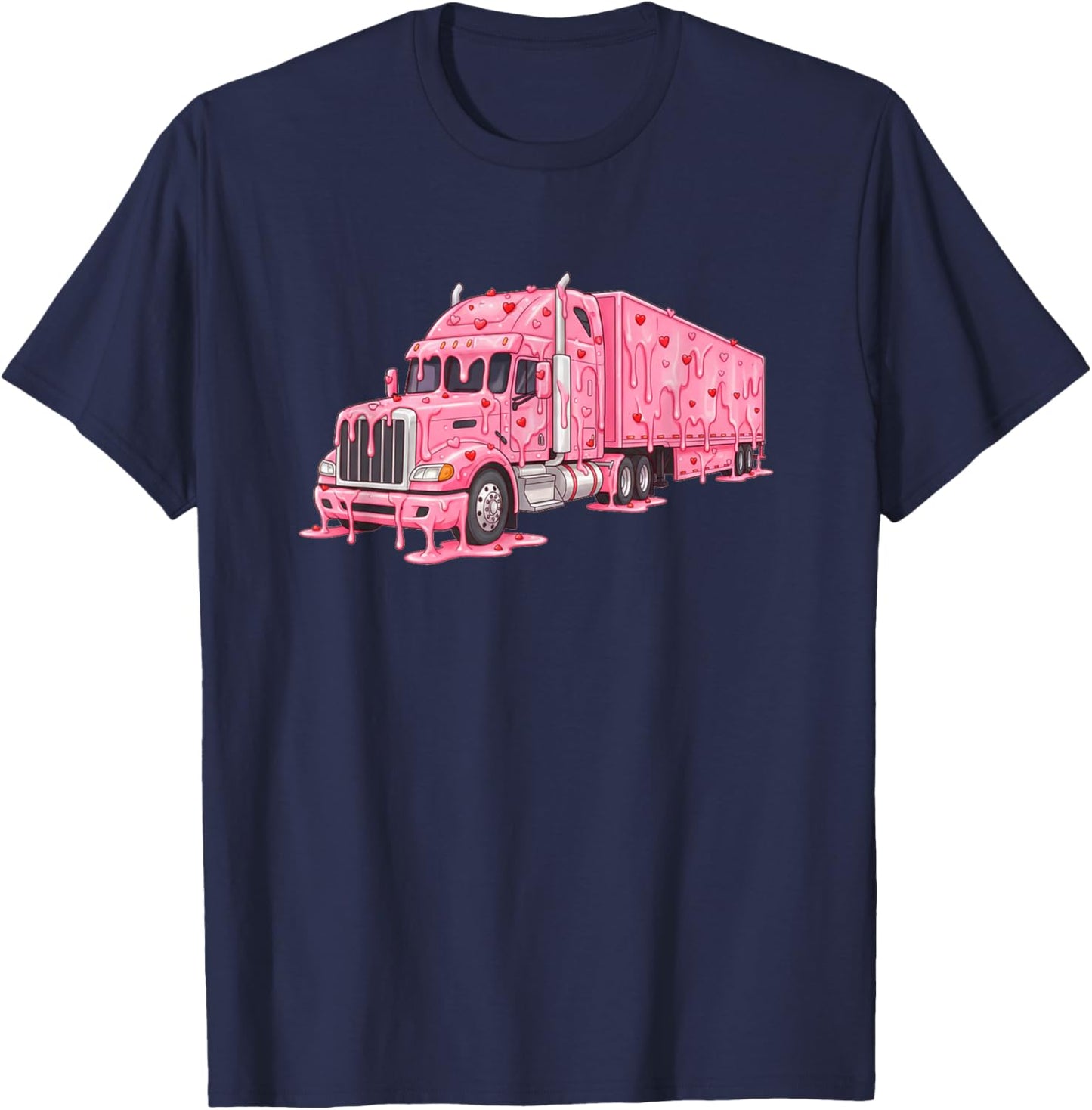 Semi Trailer Truck Valentines Day Ice Cream Drip Heart Boys T-Shirt - T-Shirt | Navy