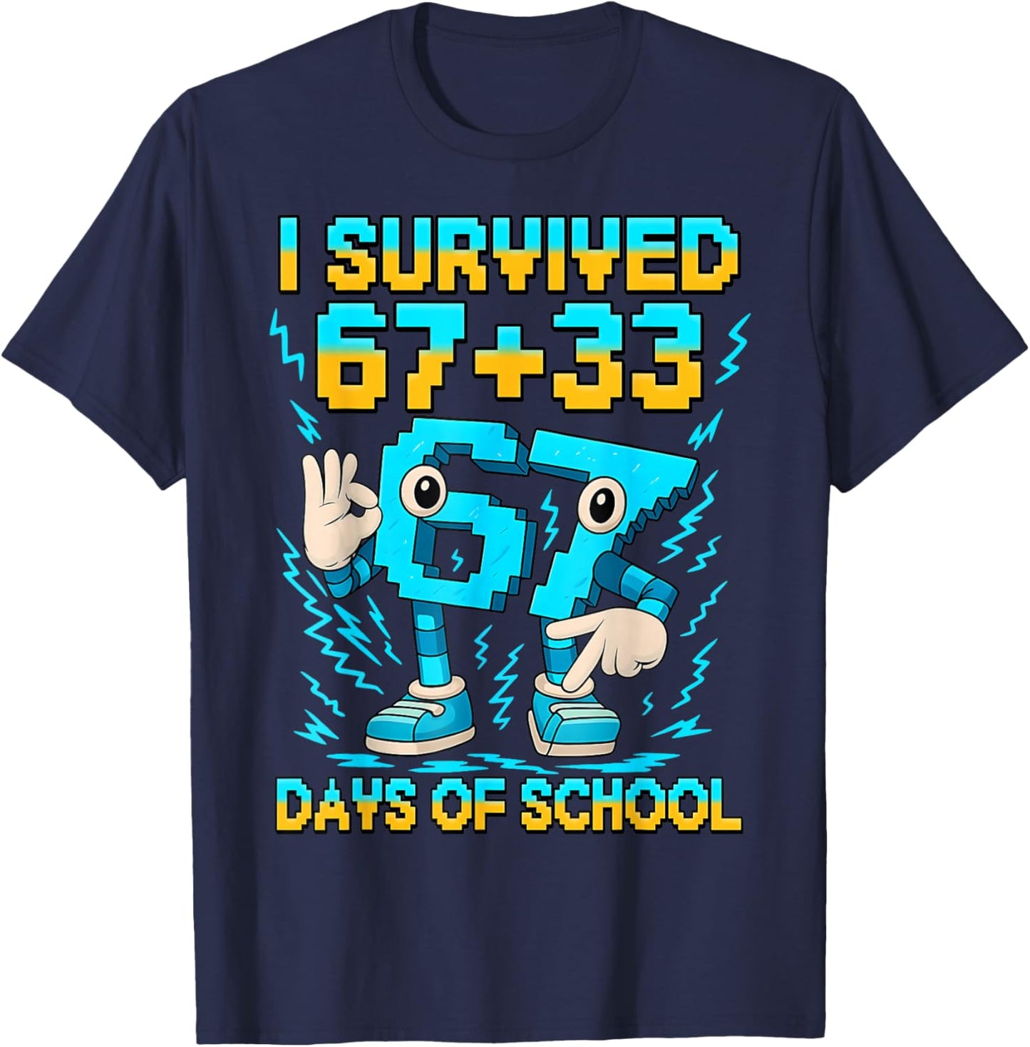 I Survived 100 Days of School 67 Italian Brainrot Kids Meme T-Shirt - T-Shirt | Navy