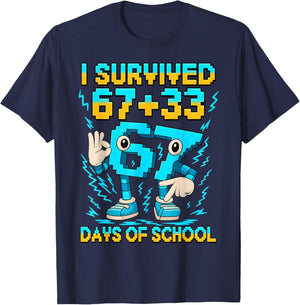I Survived 100 Days of School 67 Italian Brainrot Kids Meme T-Shirt - T-Shirt | Navy