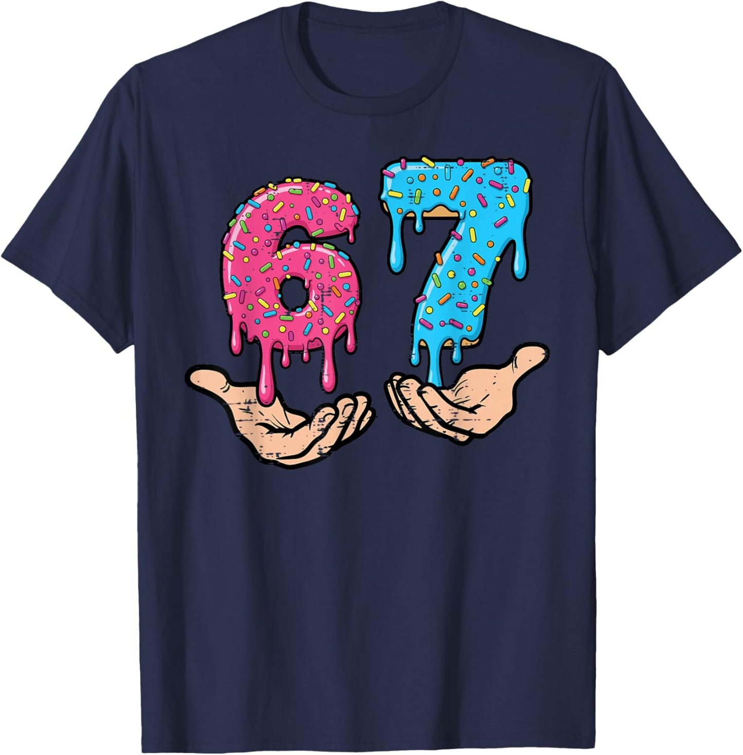 6 7 Meme Hands Drip Funny 67 Gen Alpha Slang Kids Boys Youth T-Shirt - T-Shirt | Navy