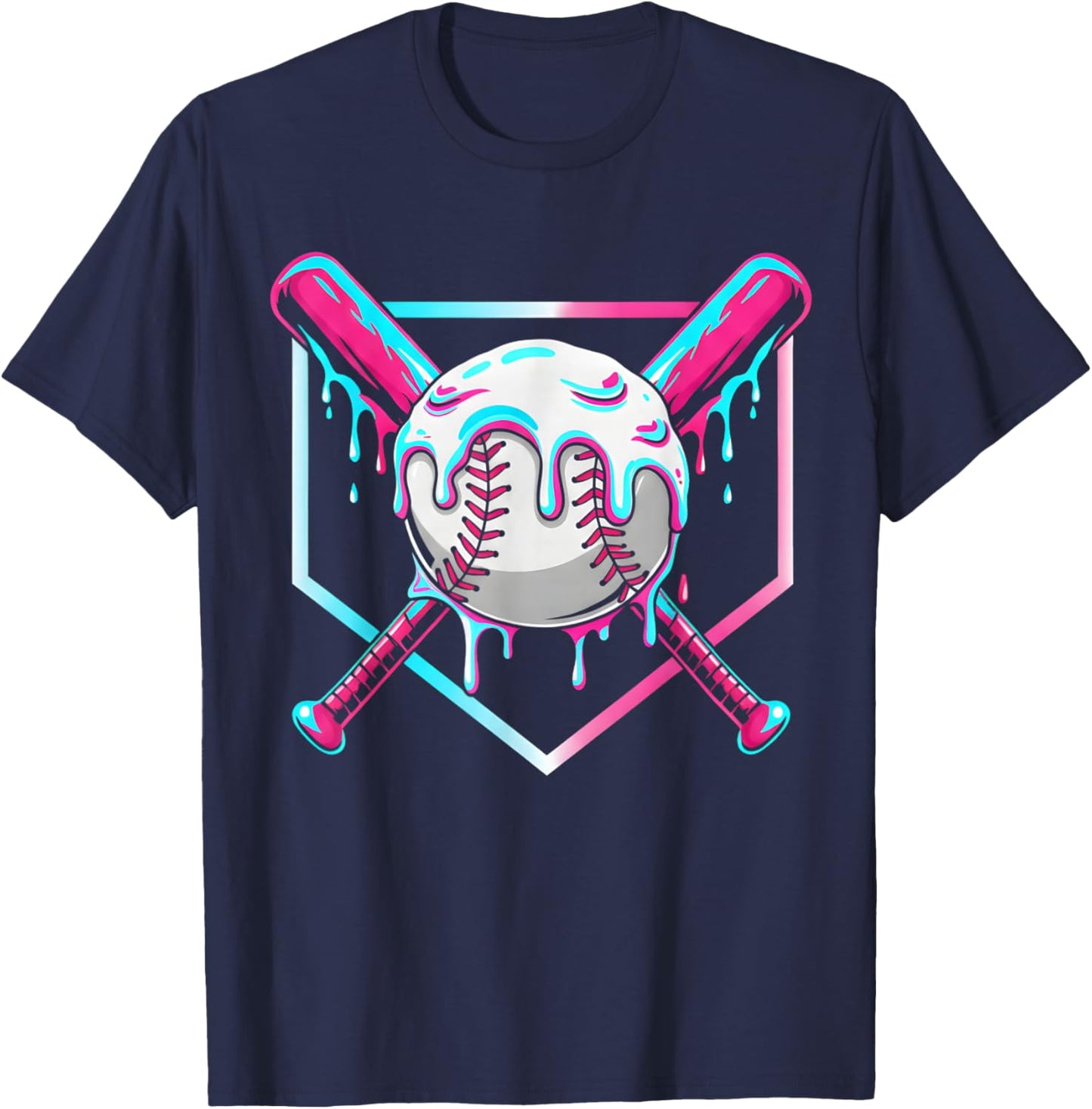 Baseball Drip for Boys Ice Cream Drip Baseball Sport Lover T-Shirt - T-Shirt | Navy