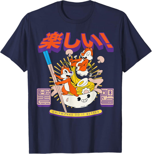 Disney Mickey and Friends Chip and Dale Ramen Bowl Fun T-Shirt - T-Shirt | Navy