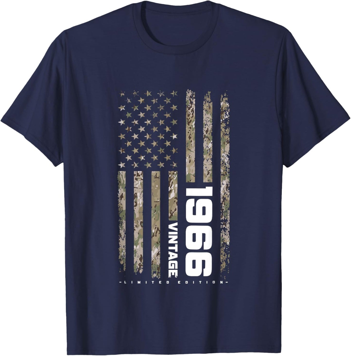Vintage 1966 Tactical Camouflage American Flag 60th Birthday T-Shirt - T-Shirt | Navy