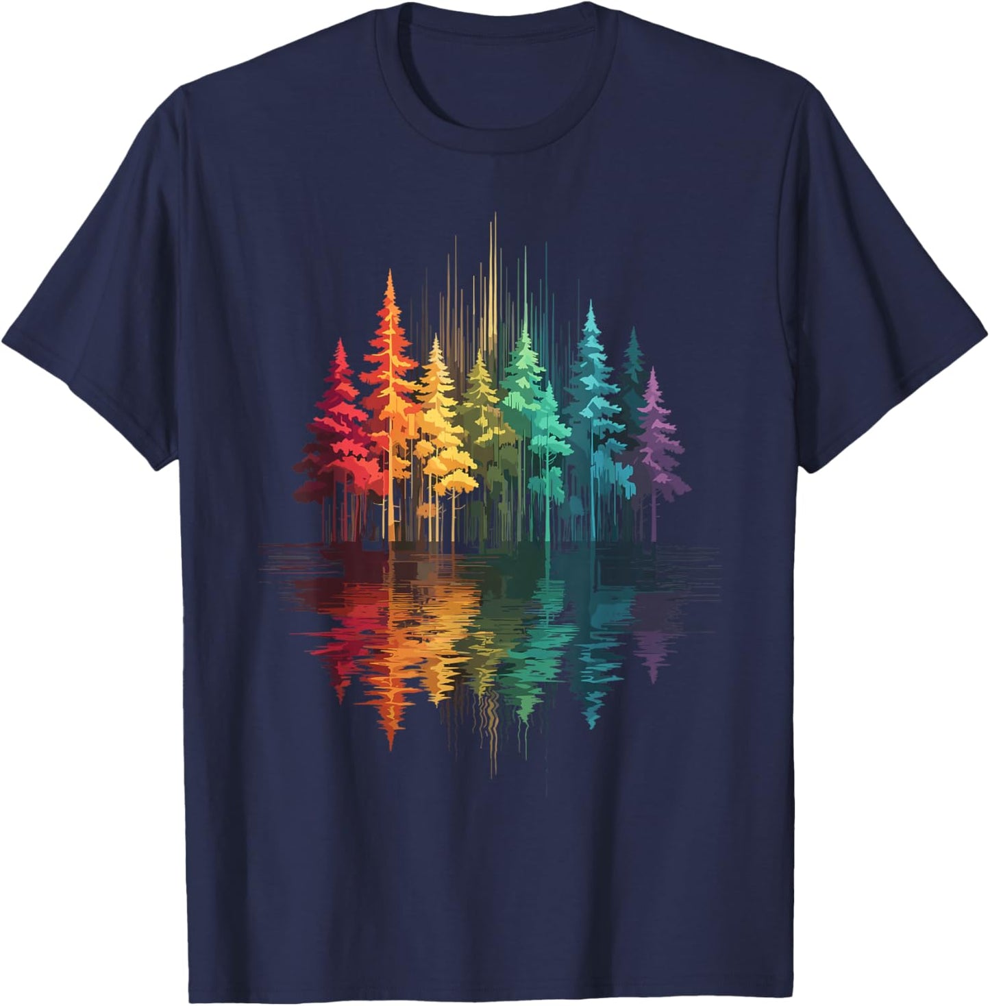 Trees & Nature Reflection, Outdoor, Forest & Wildlife T-Shirt - T-Shirt | Navy