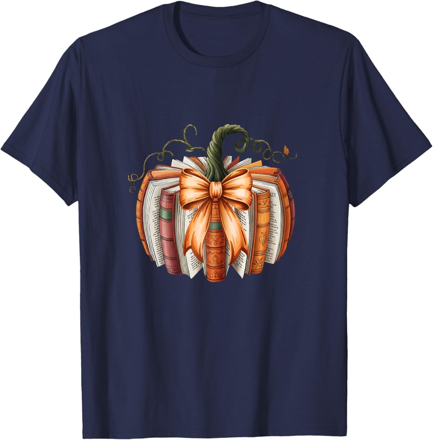 Vintage Bow Book Pumpkin Autumn Fall Librarians Girls T-Shirt - T-Shirt | Navy