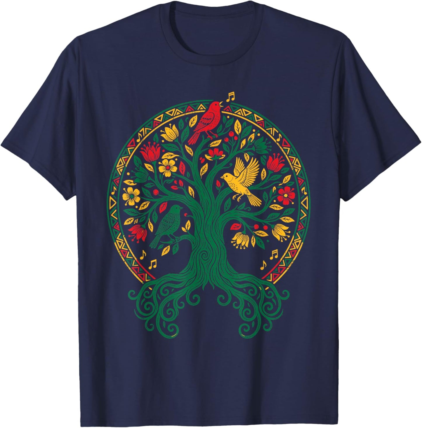 Reggae Tree Life Rasta Roots Singing Birds Music T-Shirt - T-Shirt | Navy