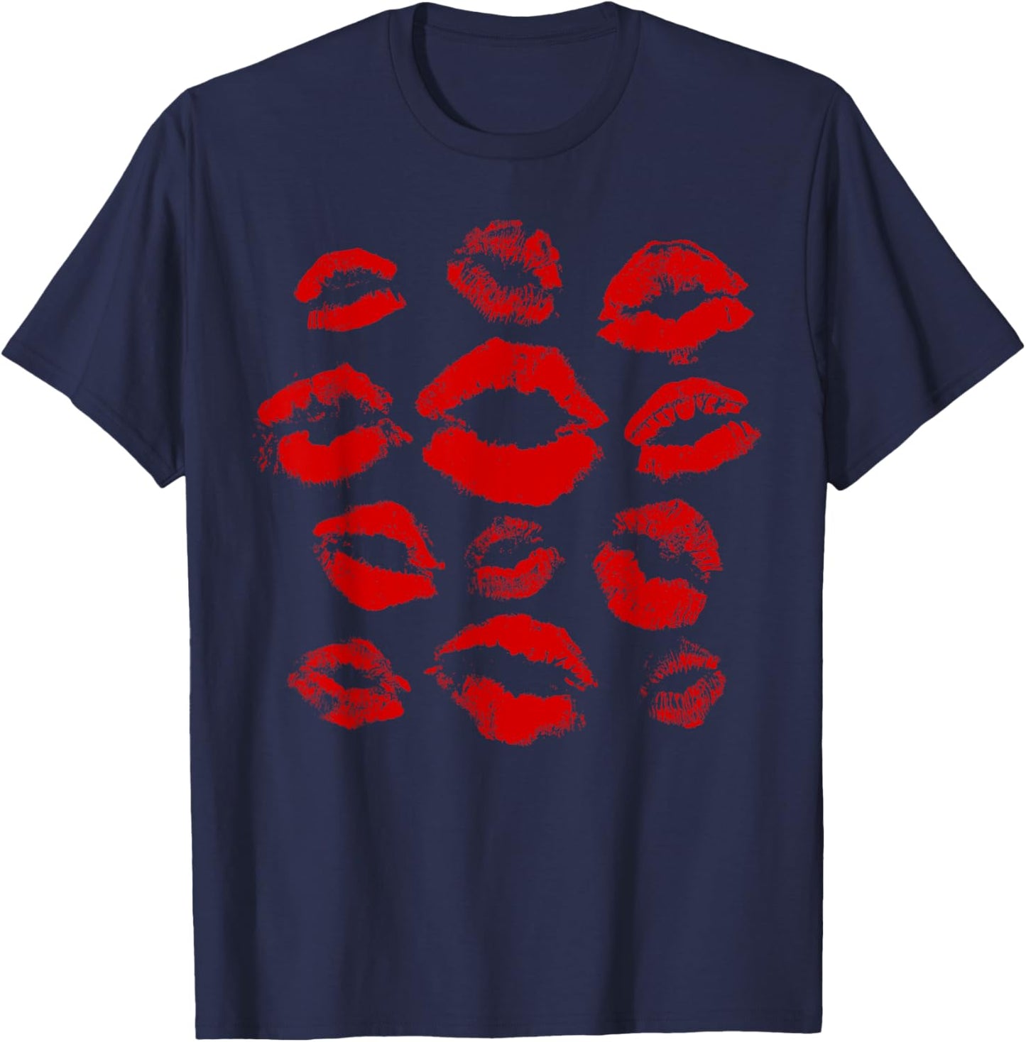 Kissing Red Lipstick Lips Happy Valentines Women Girls T-Shirt - T-Shirt | Navy