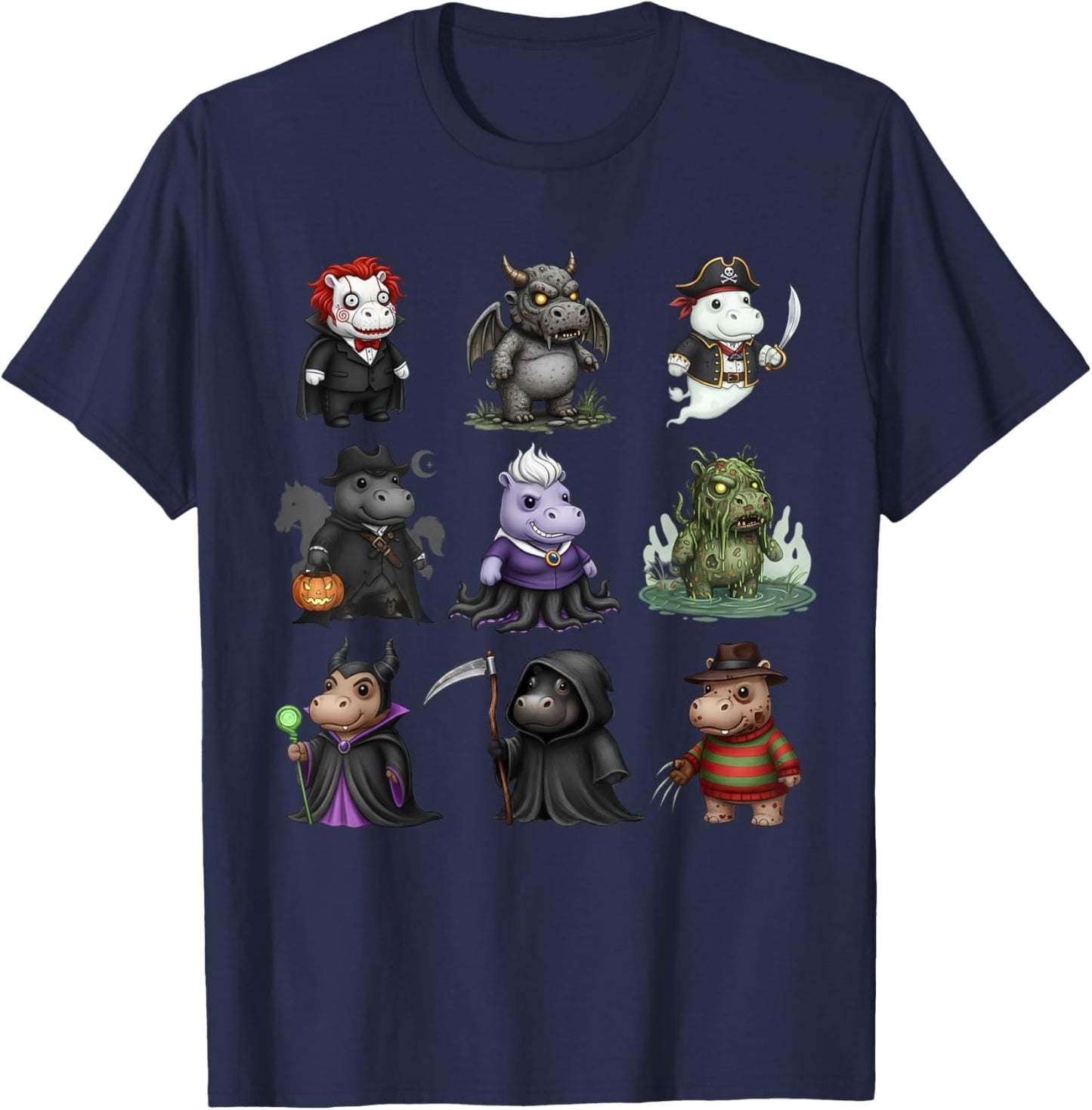Cute Hippo Ghost Witch Zombie Halloween Costume T-Shirt - T-Shirt | Navy