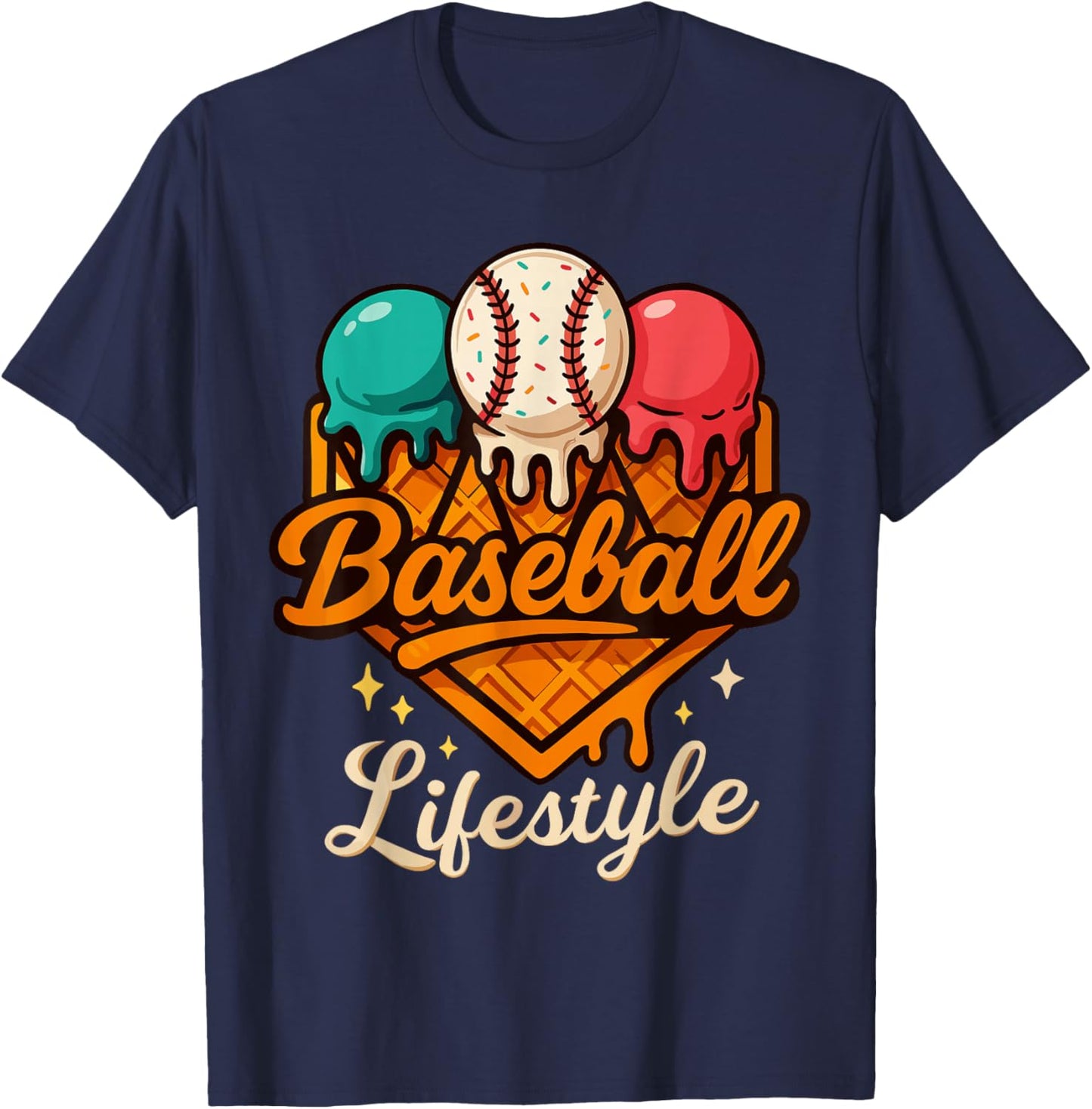 Baseball Drip Outfit Boys, Ice Cream Drip Baseball Lifestyle T-Shirt - T-Shirt | Navy