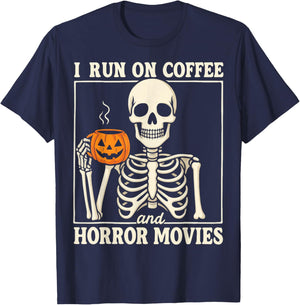 I Run On Coffee and Horror Movies T-Shirt - T-Shirt | Navy