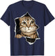 Cat Peeking Torn Paper Cute Kitten Kitty Women Girls Kids T-Shirt - T-Shirt | Navy