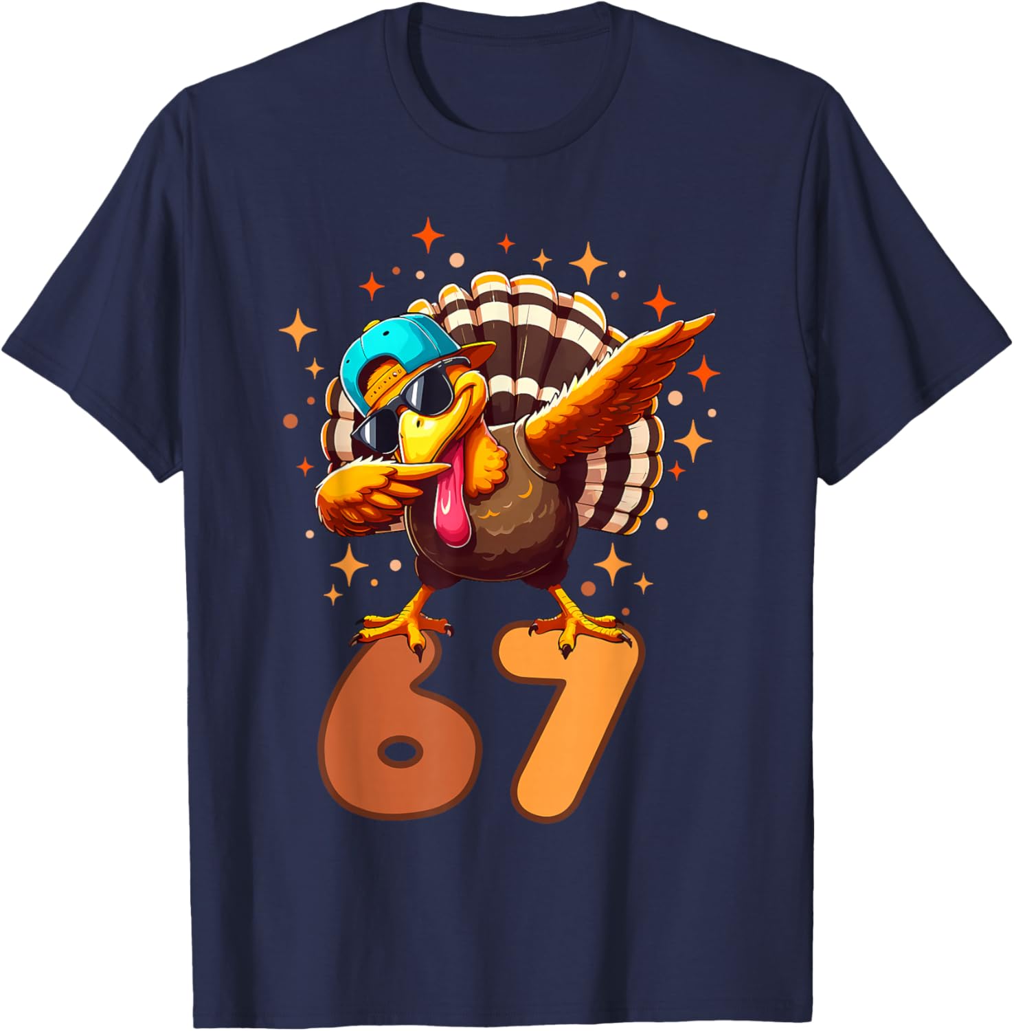 Funny Turkey Dab 67 Six Seven Thanksgiving Meme Brainrot T-Shirt - T-Shirt | Navy