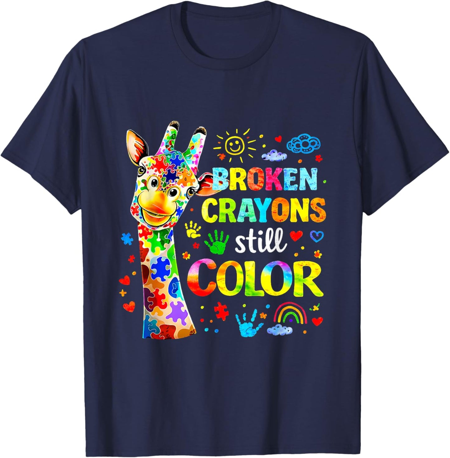 Still Color Broken Crayons Unique Minds Shine Autism T-Shirt - T-Shirt | Navy