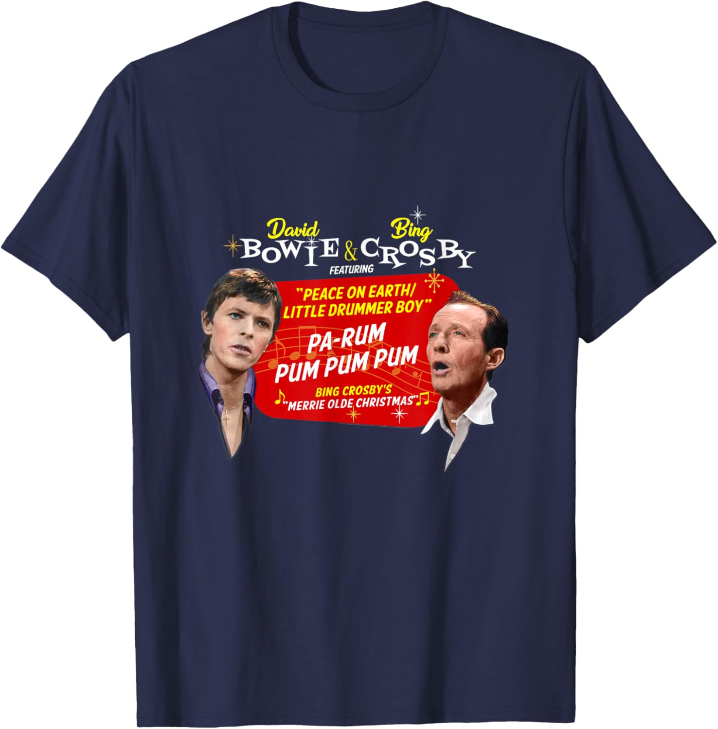 Official Bing Crosby David Bowie Christmas Music T-Shirt - T-Shirt | Navy