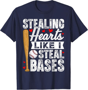 Stealing Hearts Like I Steal Bases Baseball Valentines T-Shirt - T-Shirt | Navy
