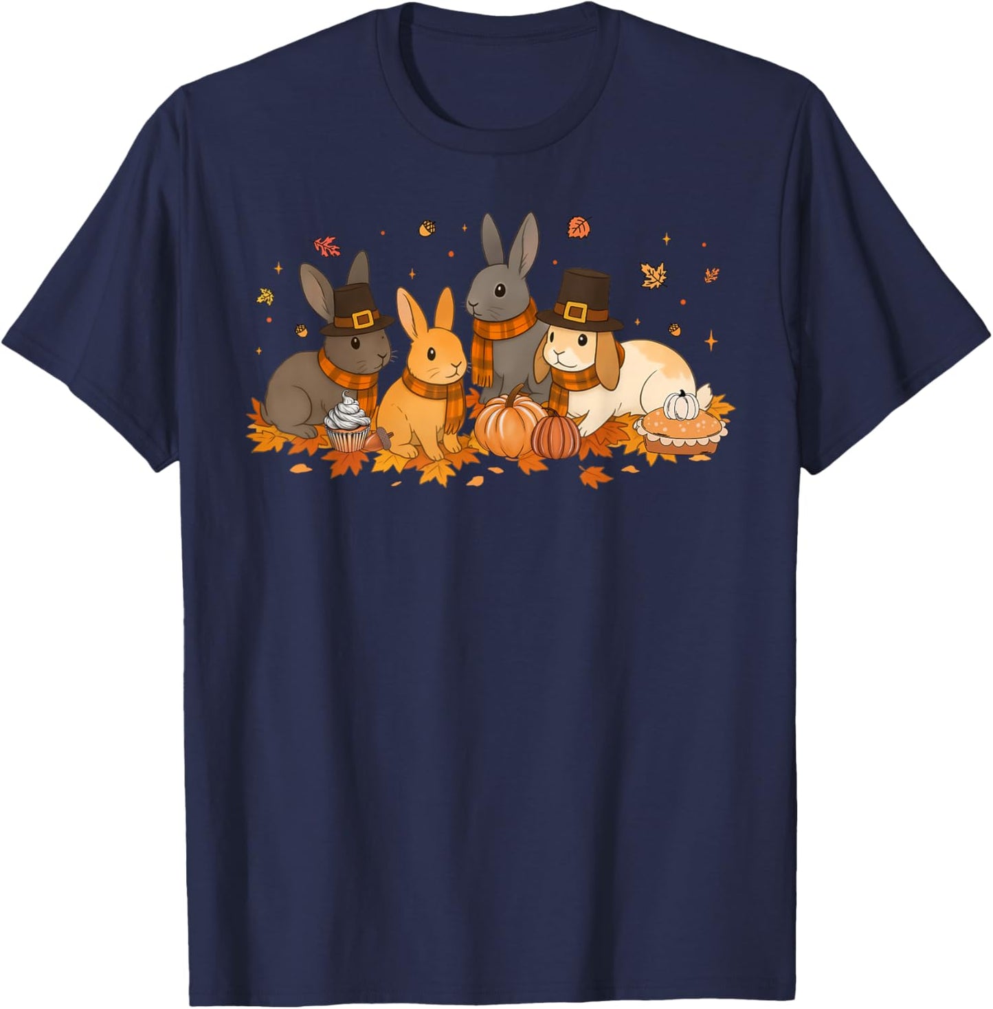 Thanksgiving Bunny Fall Harvest Cute Autumn Rabbits T-Shirt - T-Shirt | Navy