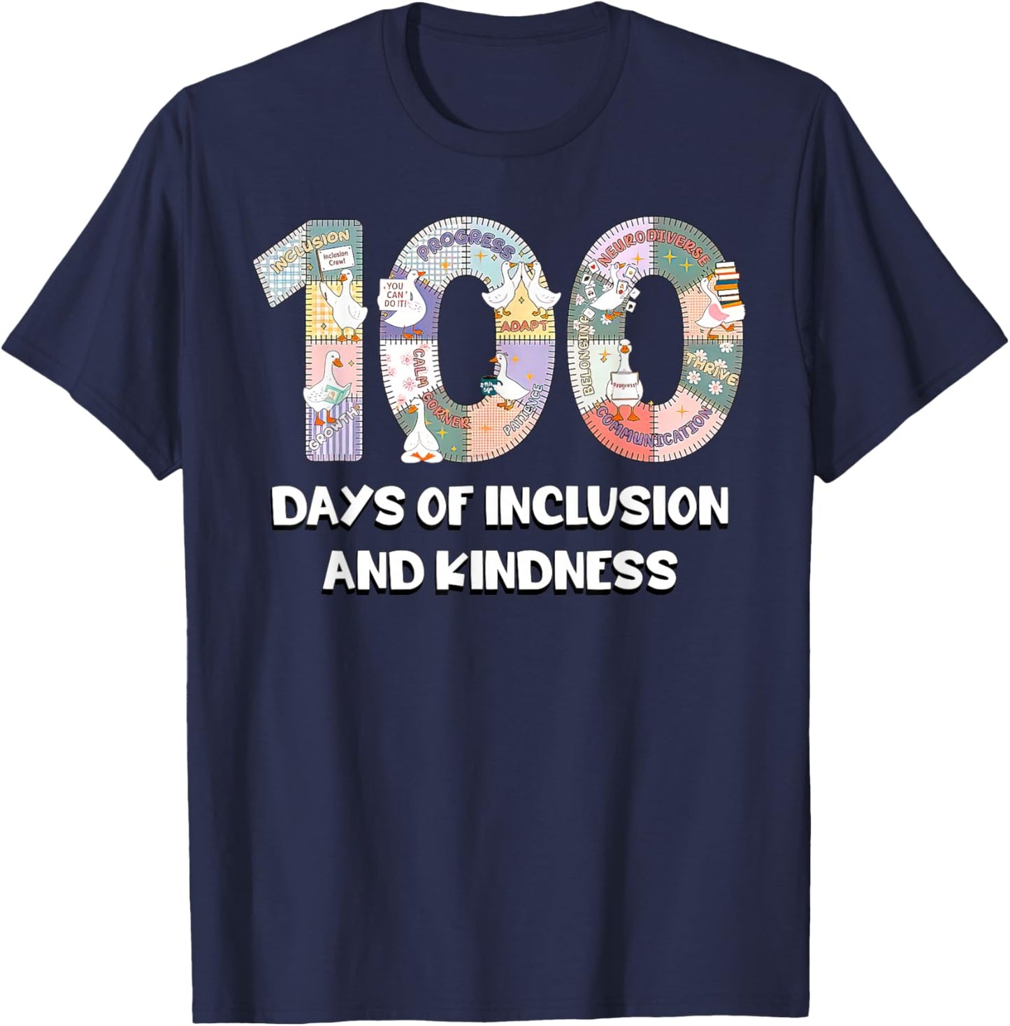 100 Days of Inclusion and Kindness Goose 100 Days of School T-Shirt - T-Shirt | Navy