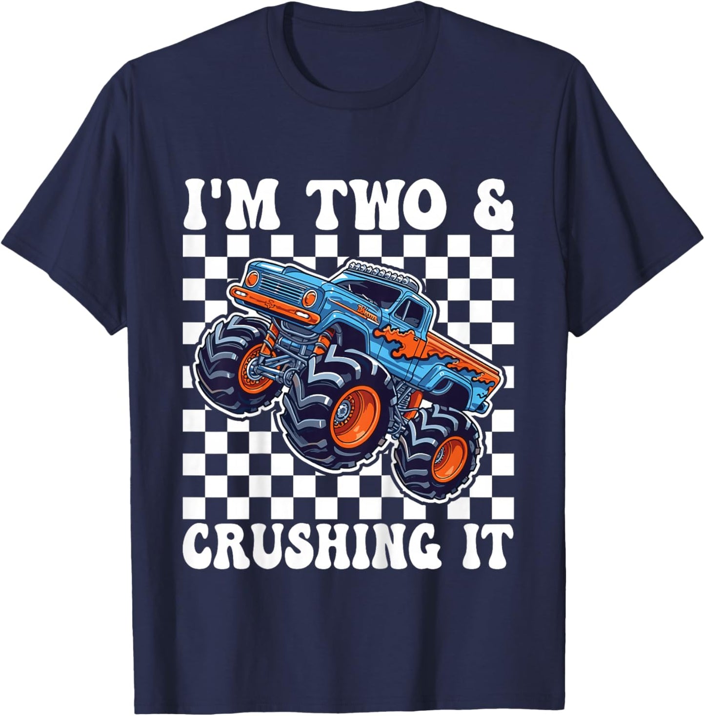 Birthday Monster Truck 2 Year Old Boys 2nd Birthday Party T-Shirt - T-Shirt | Navy