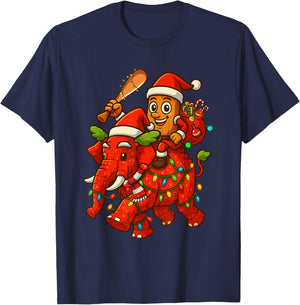 Tung Tung Sahur Riding Elephant Christmas Italian Brainrot T-Shirt - T-Shirt | Navy