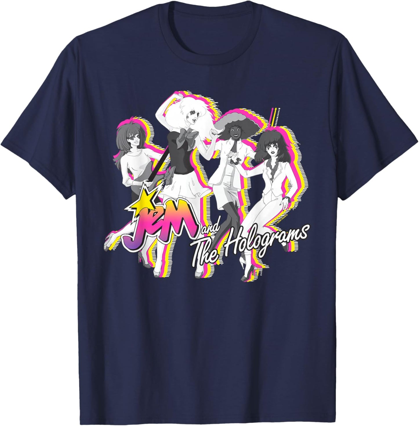 Jem and The Holograms Full Band Colorful Layered Silhouettes T-Shirt - T-Shirt | Navy