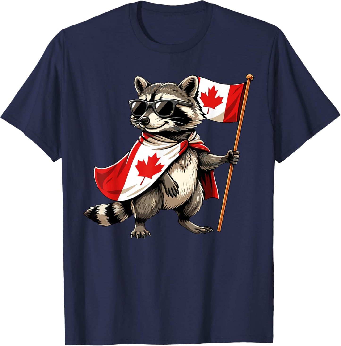 Proud Canadian Raccoon Men Women Kids Funny Canada T-Shirt - T-Shirt | Navy