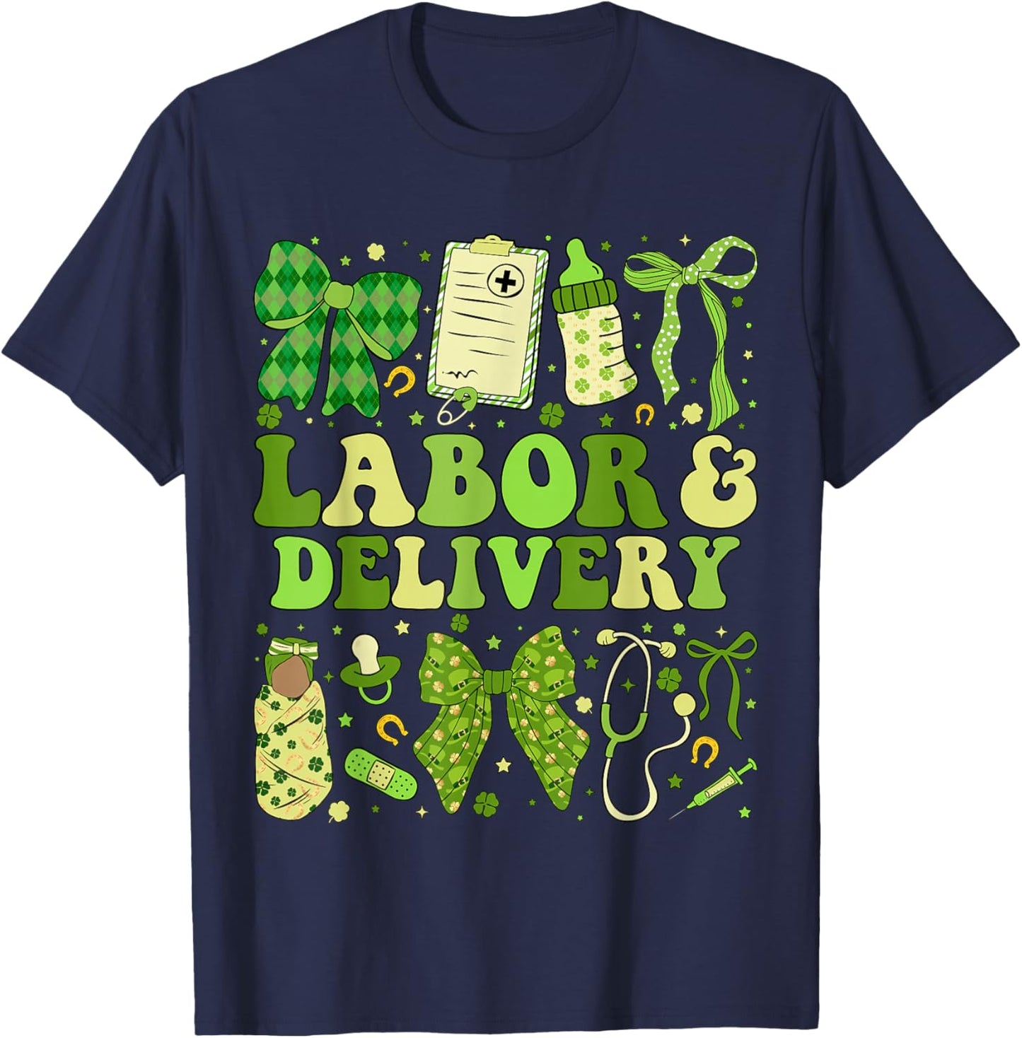 St Patricks Labor and Delivery Nurse Coquette L&D Patrick’s T-Shirt - T-Shirt | Navy