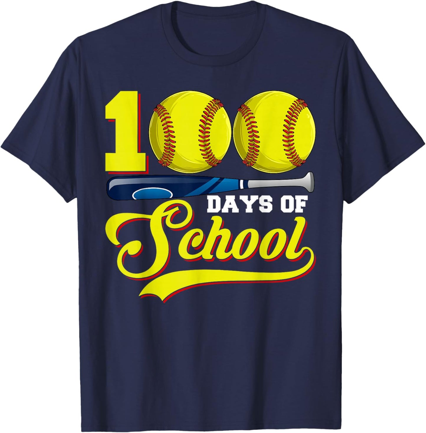 100 Days of School Softball Happy 100th Day of School Boys T-Shirt - T-Shirt | Navy