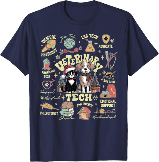 Vet Tech Nurse Veterinary Medicine Christmas Animal Doctor T-Shirt - T-Shirt | Navy