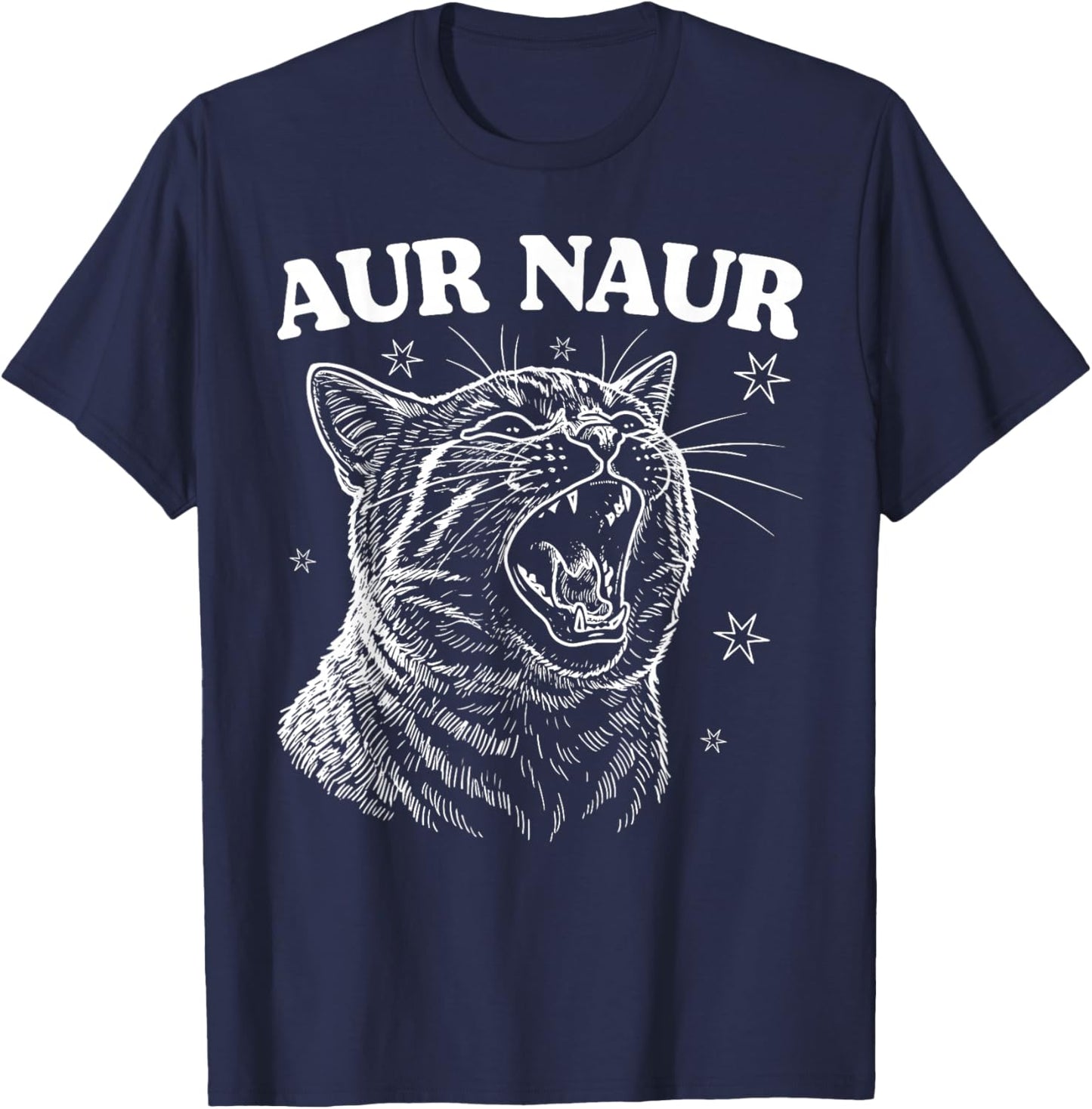 AUR Naur Cat Retro Funny Oh No Surprised Cat Animal Lover T-Shirt - T-Shirt | Navy