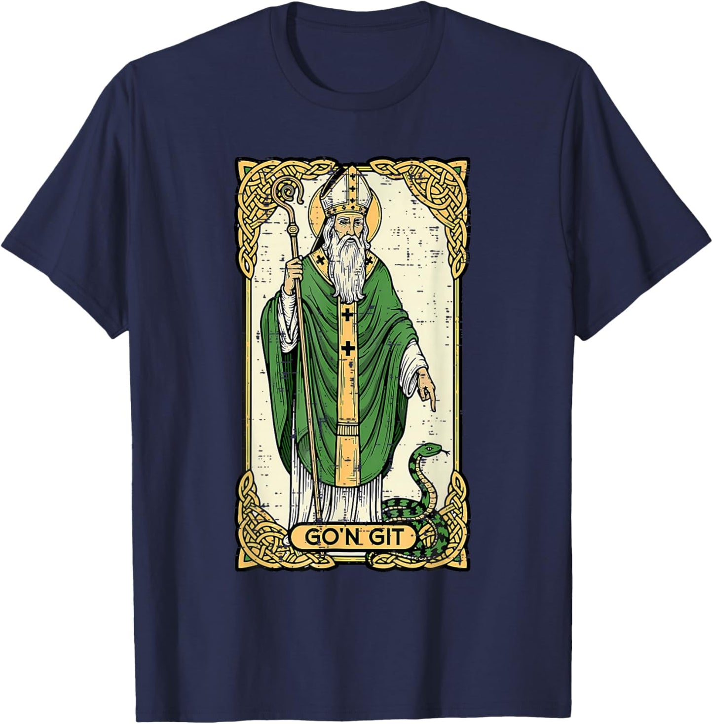 St Patrick Snake Gon Git Card Saint Pattys Men Women Kids T-Shirt - T-Shirt | Navy