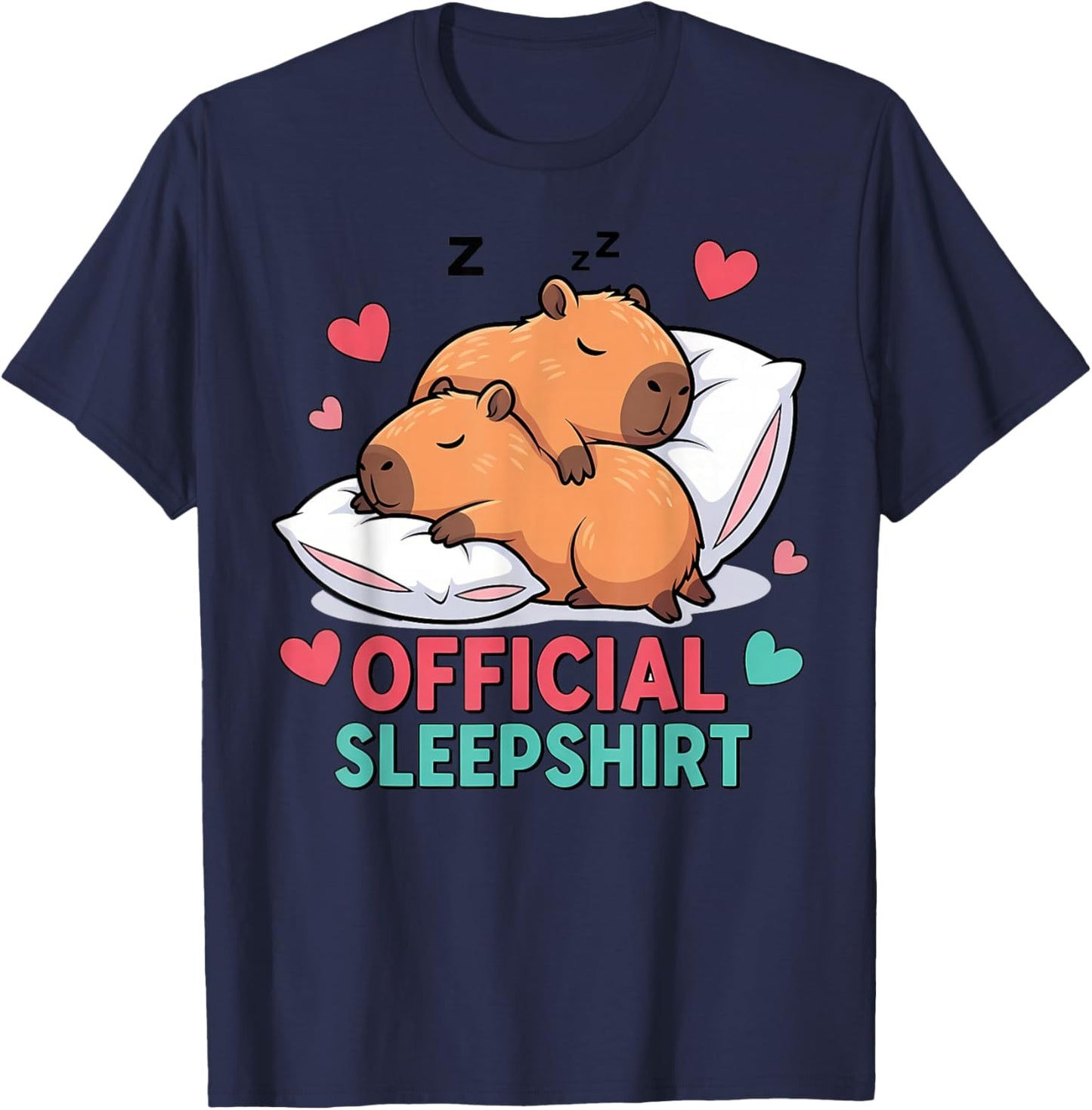 Cute Capybara Official Sleepshirt Cozy Sleep Valentine's Day T-Shirt - T-Shirt | Navy