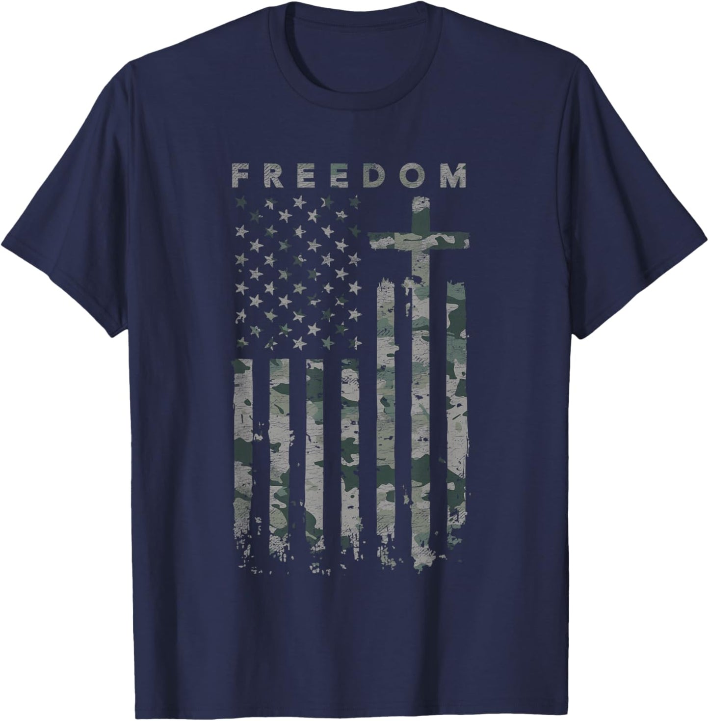 Freedom American Flag Cross Camo T-Shirt - T-Shirt | Navy