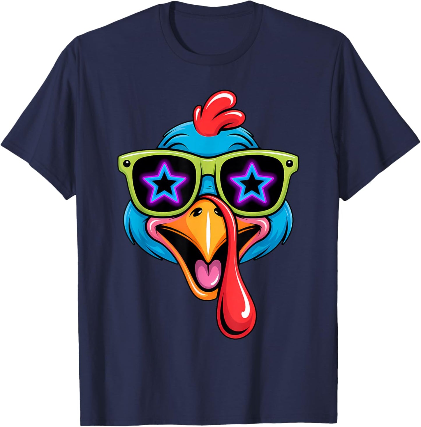 Funny Turkey Face Cool Thanksgiving T-Shirt - T-Shirt | Navy