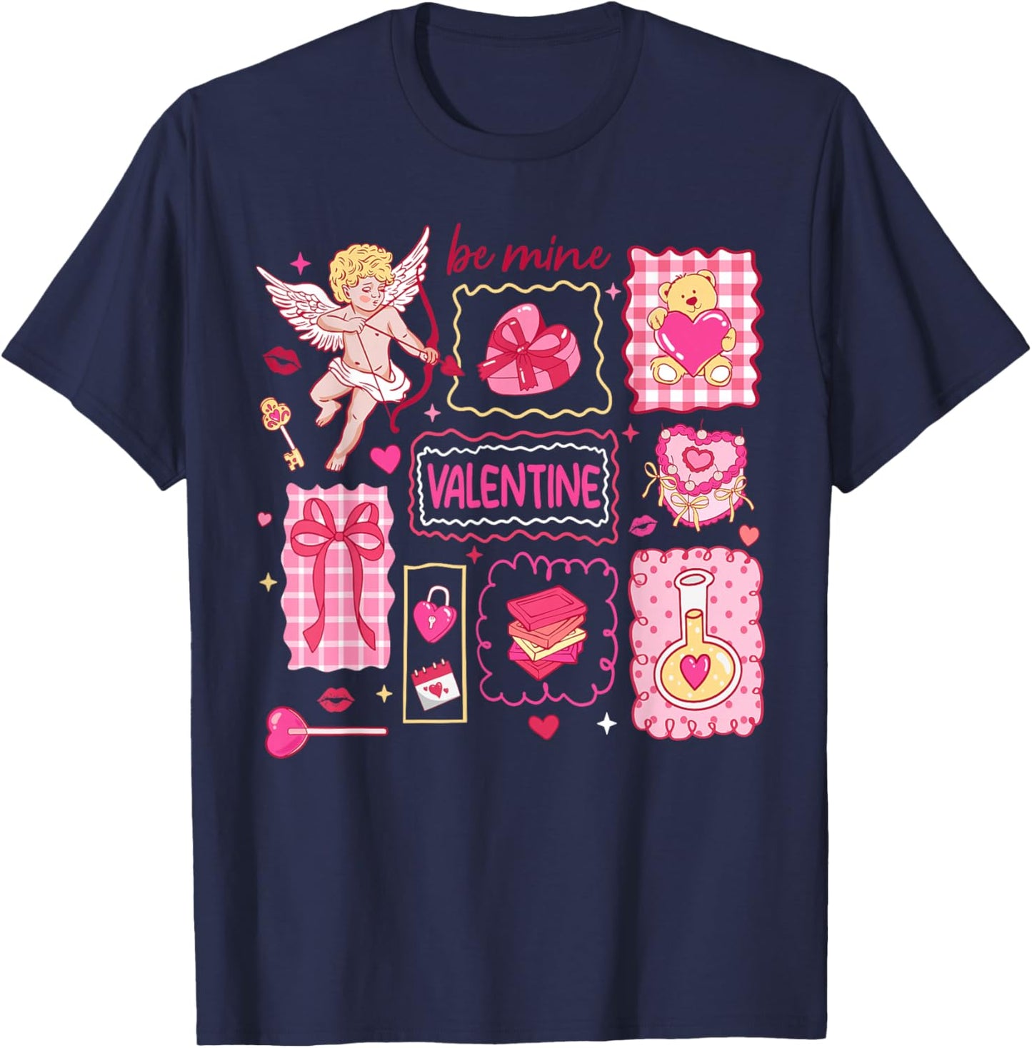 Preppy Valentine Be Mine Cute Coquette Bow Girl Women Kid T-Shirt - T-Shirt | Navy