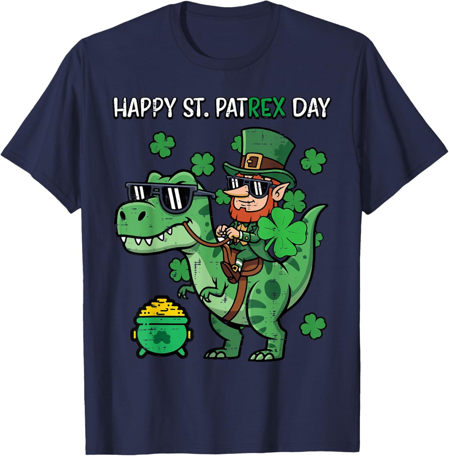 Happy St Patricks Pat Trex Day Dino Saint Pattys Boys Kids T-Shirt - T-Shirt | Navy
