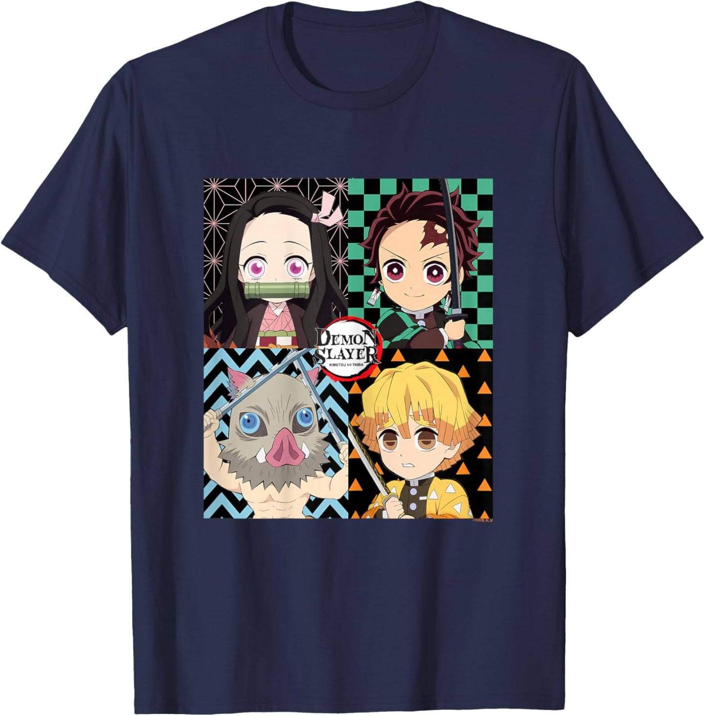 Demon Slayer: Kimetsu no Yaiba Nezuko Tanjiro Zenitsu Kawaii T-Shirt - T-Shirt | Navy