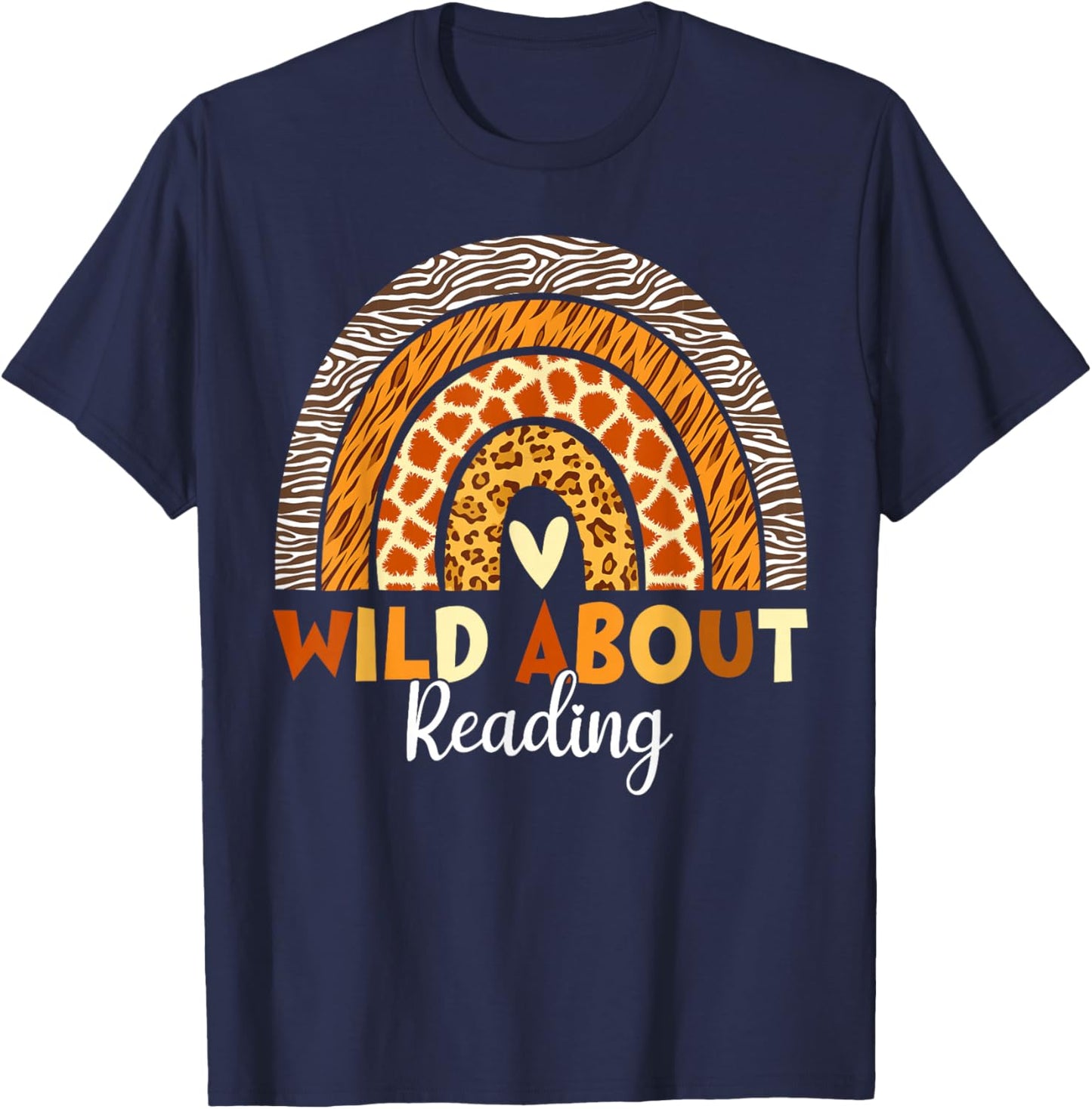 Wild About Reading Books Reader Lover Animals Leopard Zebra T-Shirt - T-Shirt | Navy