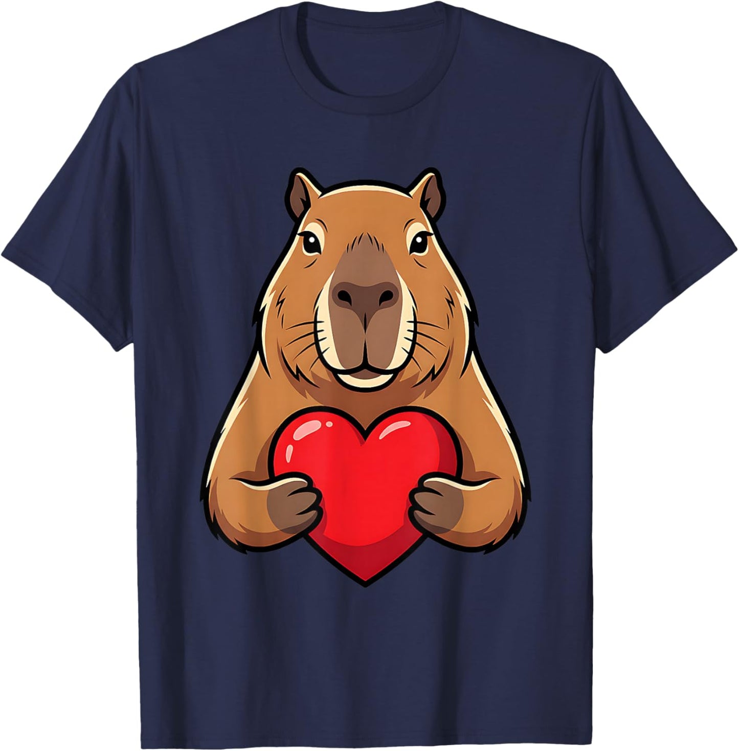 Valentines Day Cute Capybara Holding Heart Animal Kids T-Shirt - T-Shirt | Navy