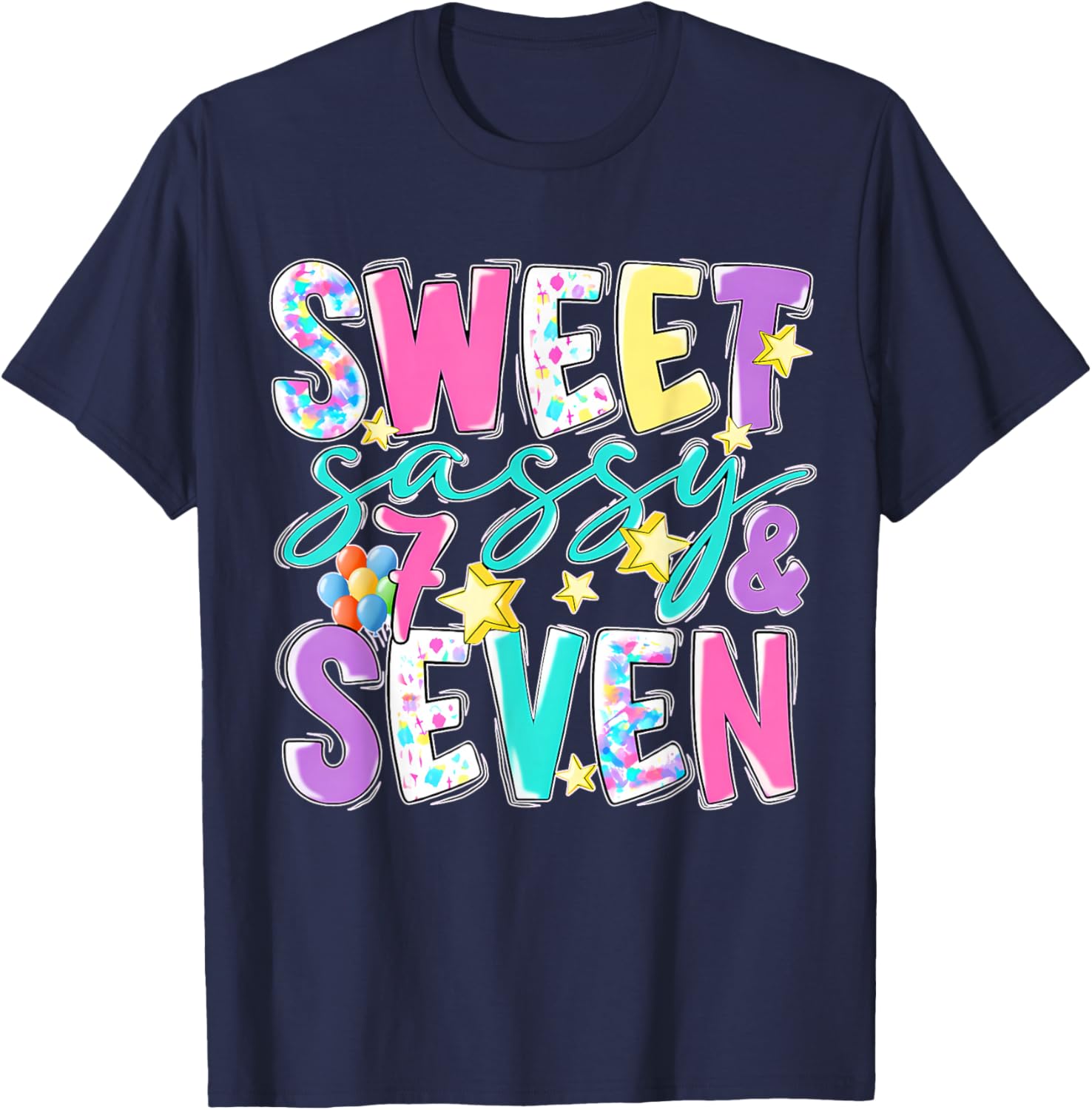 7Th Birthday Girl Sweet Sassy and Seven Birthday Girl Kids T-Shirt - T-Shirt | Navy