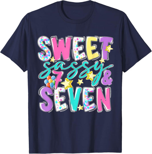 7Th Birthday Girl Sweet Sassy and Seven Birthday Girl Kids T-Shirt - T-Shirt | Navy