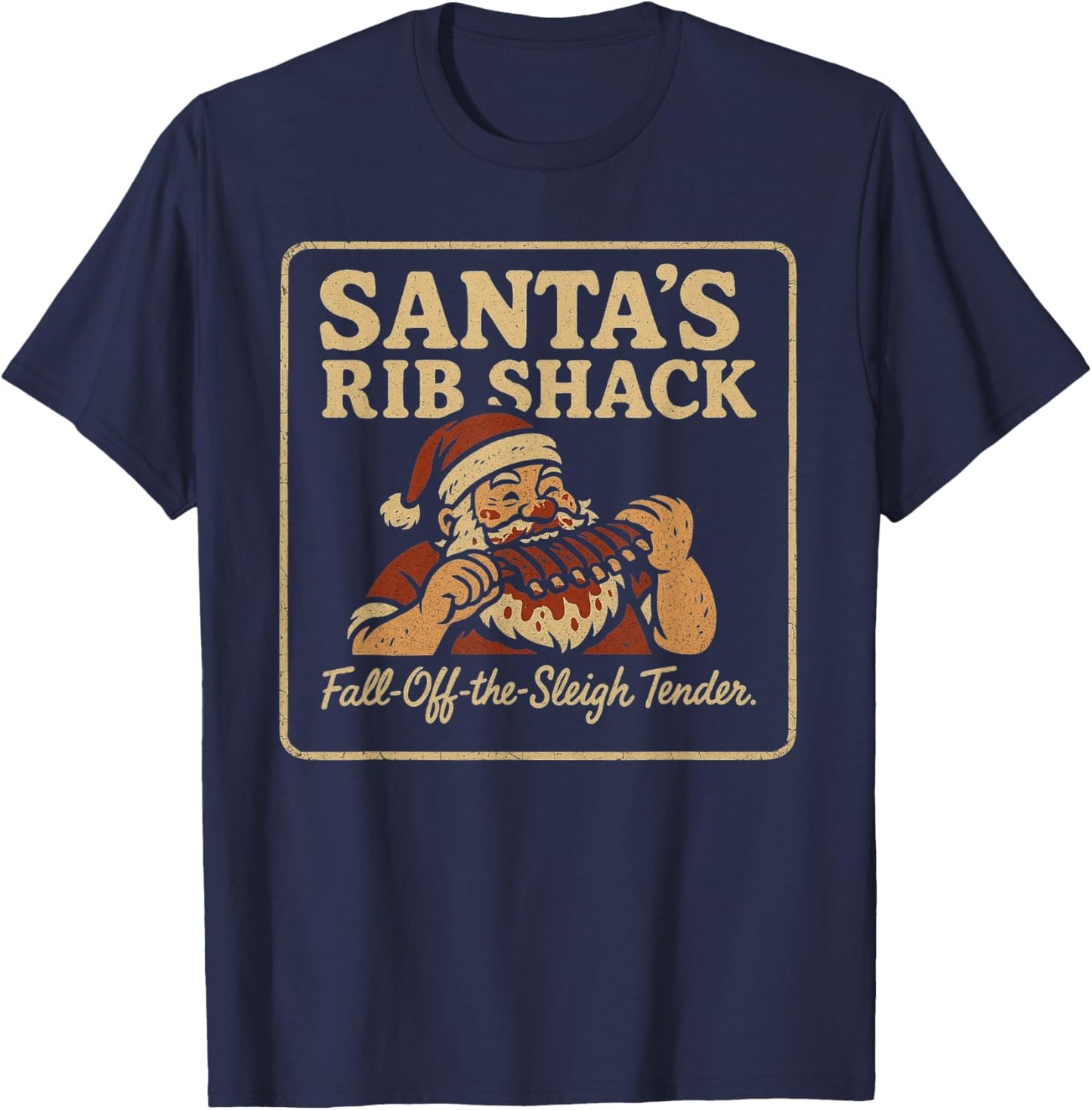 Santa’s Rib Shack BBQ Retro Holiday Design T-Shirt - T-Shirt | Navy