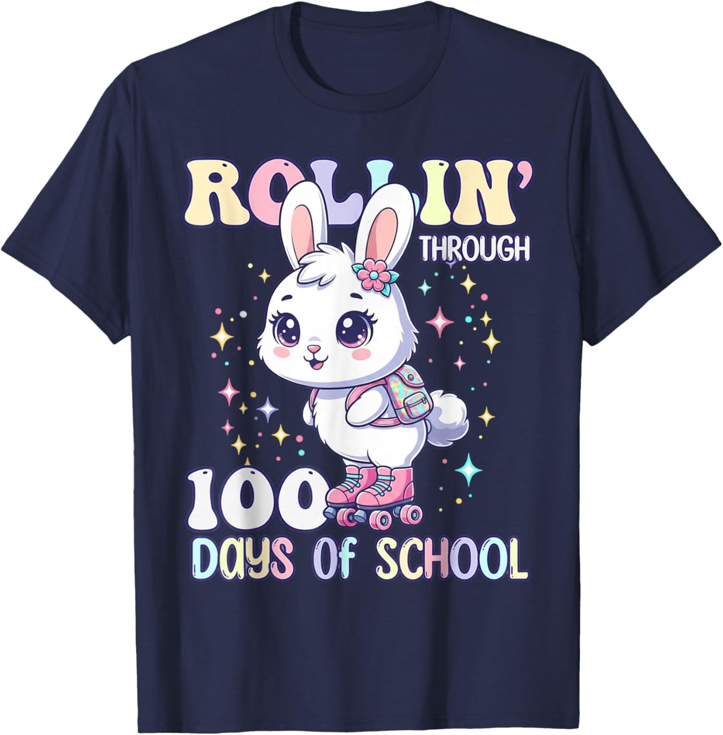 100 Days of School Girls Teacher 100th Day Bunny Outfit T-Shirt - T-Shirt | Navy