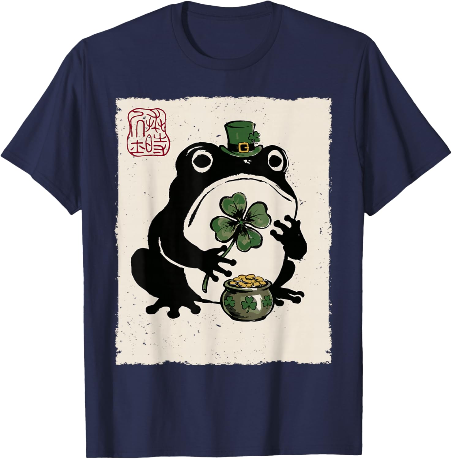 Grumpy Frog Funny St. Patricks Day Cloverleaf Anime Japanese T-Shirt - T-Shirt | Navy