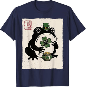 Grumpy Frog Funny St. Patricks Day Cloverleaf Anime Japanese T-Shirt - T-Shirt | Navy